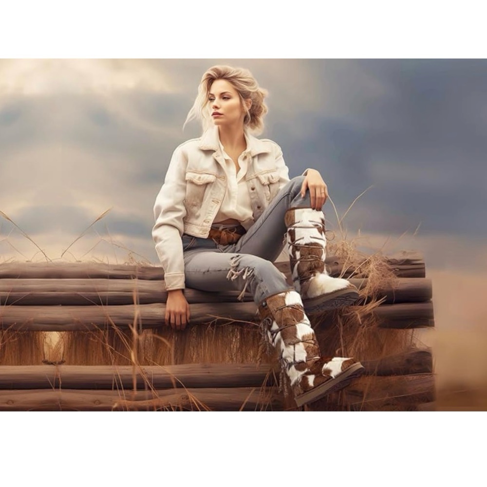 Aumu Womens Comfort Suede Fur Shearling Stylish Knee High Winter Snow Boots